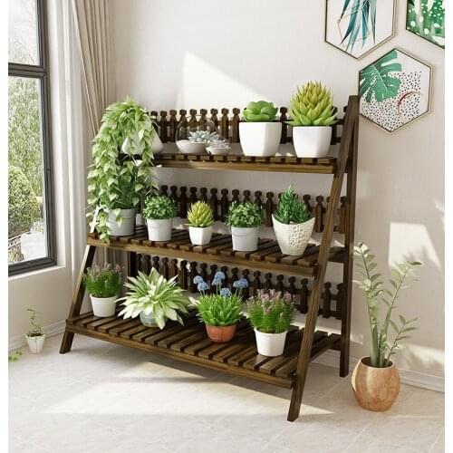 Flower shelf multi-storey indoor living room balcony solid wood flower pot rack floor-standing folding space flower stand
