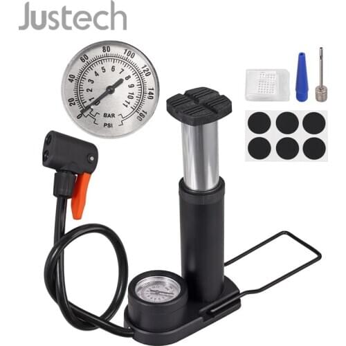 Justech Portable Bike Pump Mountain Mini Inflator Tire Air Pressure Gauge High Pressure Capacity Mini Foot Pump With Gauge