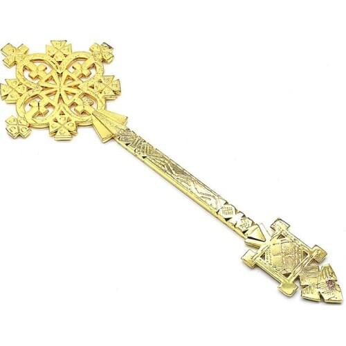 QIGO Religious Prayer Jewelry Accessories Metal Gold Hollow Handing Cross