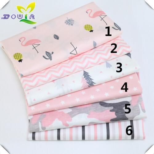 Pink cartoons, flamingo, pure cotton, twill, cotton bed sheets and handmade fabrics
