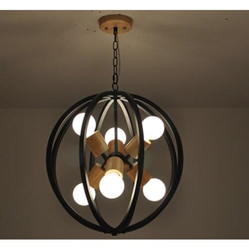 Nordic wood chandelier American country creative bar LED simple wooden ball shaped chandelier lamp new Restaurant MZ17