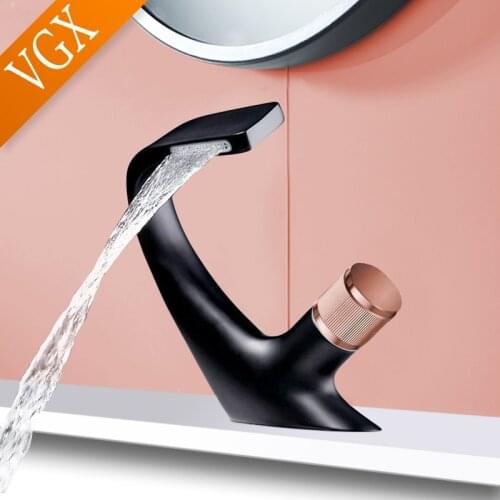 VGX Bathroom Basin Sink Mixer Bath Faucet Washbasin Taps Cold&Hot Water Tap Brass Copper Art Faucets Black Gold Chrome F614-101