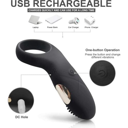 USB Male Rechargeable Vibration Lock Fine Ring Penis Vibration Sleeve Ring Fine Lock Delay Ring