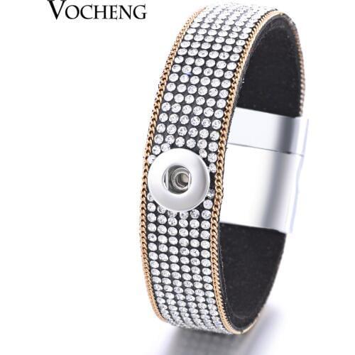 Vocheng Soft Fabric 1-Snap Button Bracelet Inlaid Crystal 12mm Magnet Clasp Jewelry NN-414