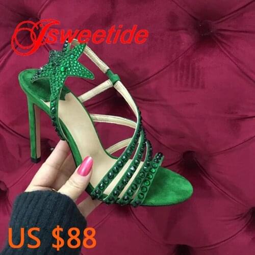 New Fashion Suede Fine high heels ladies sandals Peep toe Rhinestone Summer Leisure high heels Shoes Women Brand Sandals