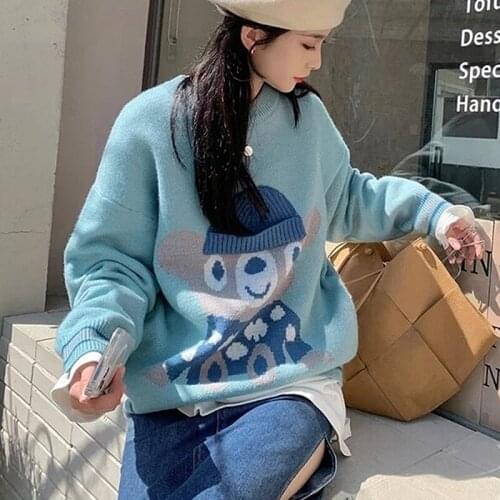Streetwear Cartoon Sweater Women Autumn Winter O Neck Long Sleeve Oversized Knitted Sweater Korean Warm Jumper Sueter Mujer