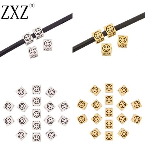 ZXZ 20pcs Tibetan Silver/Gold Tone Square Smile Face Spacer Beads 4 Sided for Jewelry Making Accessories 5mm Hole
