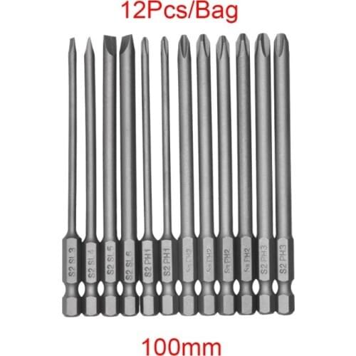 12pcs/set Alloy Steel S2 Slotted Phillips Screwdriver Drill Bits Magnetic Head 203F