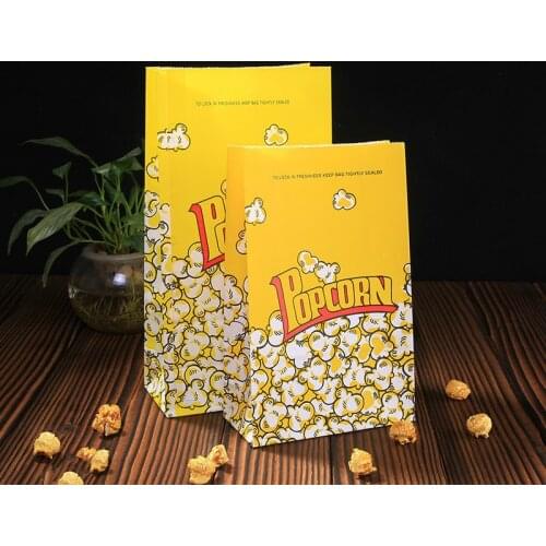 20 Pcs Popcorn Bags Paper Yellow Wedding Popcorn Bags Birthday Party Kids Oil Proof Kraft Paper Popcorn Bag Box Food Container