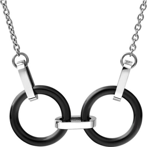 2021 Hot sale double ring round ceramic pendant necklace neutral Crystal from Swarovskis Titanium steel chain color retention