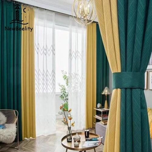 2021 New Curtains for Living Room Northern Europe Gentry Curtain Light Luxury Splicing Cashmere Jacquard Bedroom Window Door