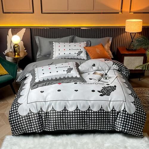 4Pcs 60 cotton washed silk Reactive Print bedding sets queen king size duvet cover set Sheet set pillowcase bedclothes