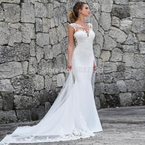 Mermaid Wedding Dresses Appliques Lace Custom Made Bridal Dress Illusion Back Wedding Gown Vestidos De Noiva 2019 Mariage