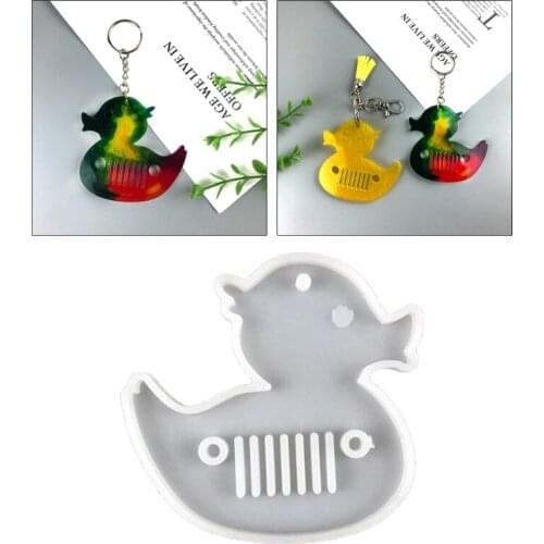 Shiny Diy Duck Keychain Mould Silicone Epoxy Resin Molds DIY Necklace Jewellery Making Keychain Decoration