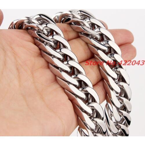 7-40" 17MM Heavy Cool Silver Color Stainless Steel Mens Curb Cuban Chain Necklace New Jewelry For COOL Husband Gift