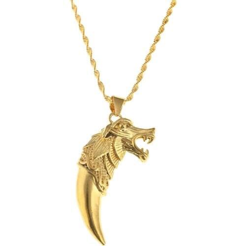 Gold Color Wolf Tooth Pendant Necklace For Men Women Wolfs Fang Chain Jewelry