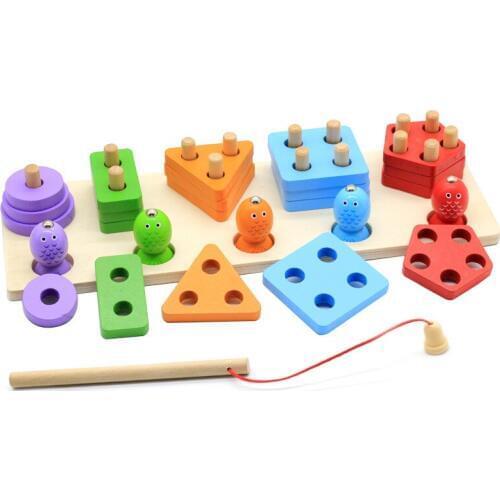 Baby Toys Wooden Geometric Shapes Magnetic Fishing Montessori Puzzle Preschool Learning Educational Game Kids Toys for Children