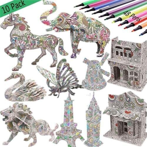 DIY Coloring Painting Animal 3D Puzzle Assembly Model Decompression Toys For Children Graffiti Educational Toys