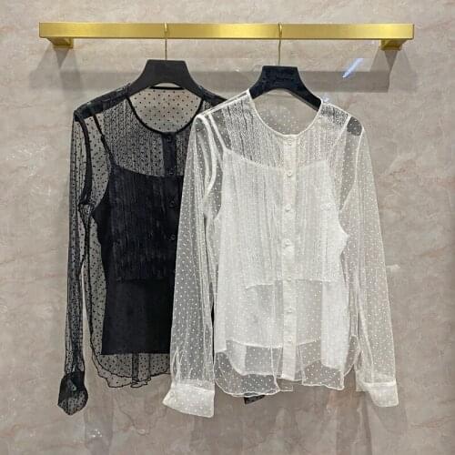 New Designer womens High quality 100%Silk Lining lace Shirts B729