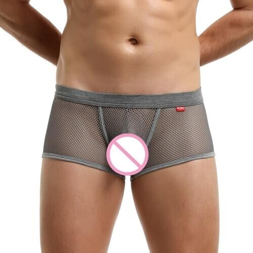 Men Boxer Shorts Sexy Mesh Transparent Underwear Exotic See Through Sheer Gay Panties Calzoncillos Hombre Boxershorts Underpants