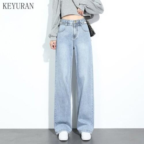 Womens Straight Wide Leg Jeans Women High Waist Loose 2021 Spring Autumn Pants Casual Washed Mom Fashion all-match Trousers