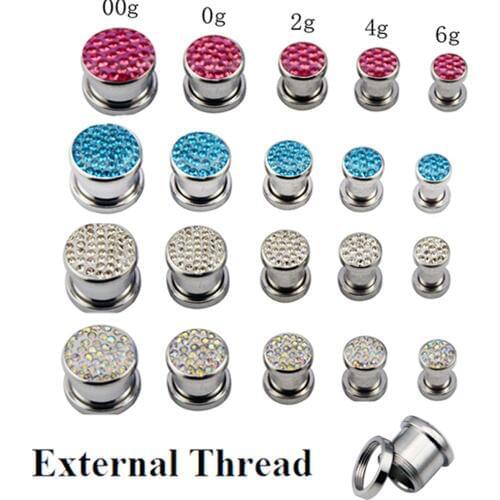 1 Pair Stainless Steel Crystal Ferido Epoxy Ear Plug Ear Tunnel 4-10mm ear gauge Piercing Jewelry