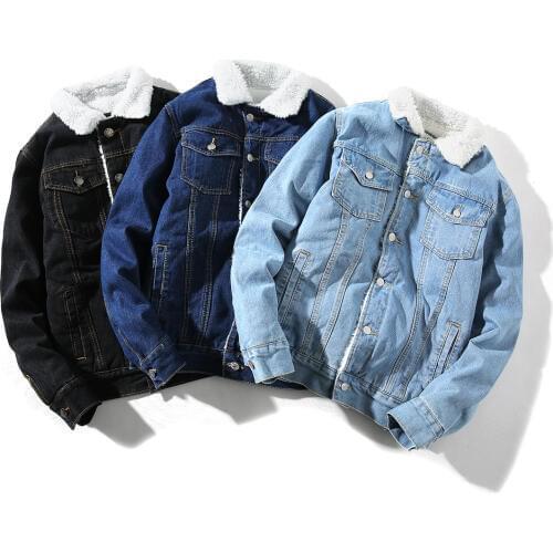 Idopy Men`s Winter Autumn Denim Jacket Fleeced Thicken Warm Jeans Jacket and Coat Trucker Jacket Male Plus Size M-6XL