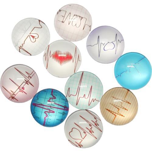 New Fashion 10pcs 25mm Mixed Heartbeat ECG Love Heart Handmade Cabochons Glass DIY Embellishment For Crafts Jewelry Making