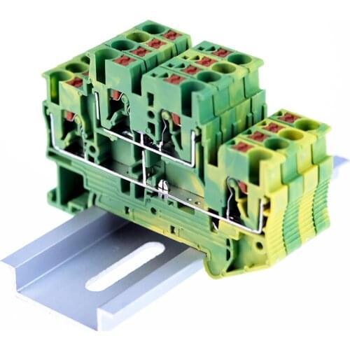 Ground Terminal Block Double Layer Return Pull Spring Ground Terminal Blocks Screwless PE Distribution Block 10Pcs PTTB-2.5PE