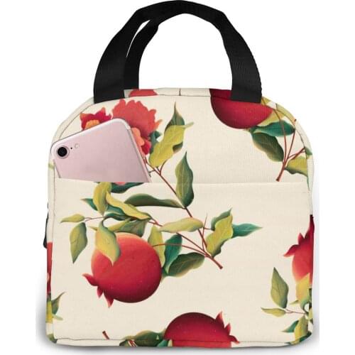 Pomegrana Flowers Lunch Food Box Bag Insulated Thermal Food Picnic Lunch Bag for Women kids Men Cooler Tote Bag