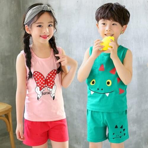 Summer Childrens Pajamas Sets Cotton Short Sleeved Vest+shorts Baby Girls Clothing Suit Cartoon Boys Sleepwear Pyjamas Kids