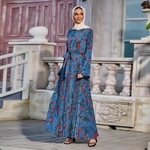 Dubai Abaya Muslim Dress Hijab Women African Dresses Flower Print Musulmane Caftan Marocain Kaftan Robe Femme Vestidos Largos