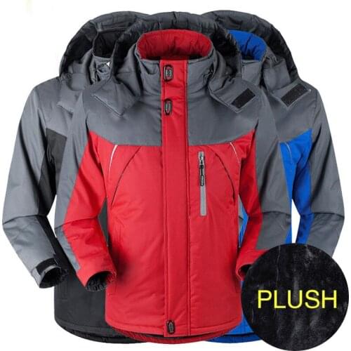 Mens Waterproof Windproof Jacket Winter Outdoor Plush Warm Hoodie Cotton Coat Mountain Skiing Hiking Windbreaker