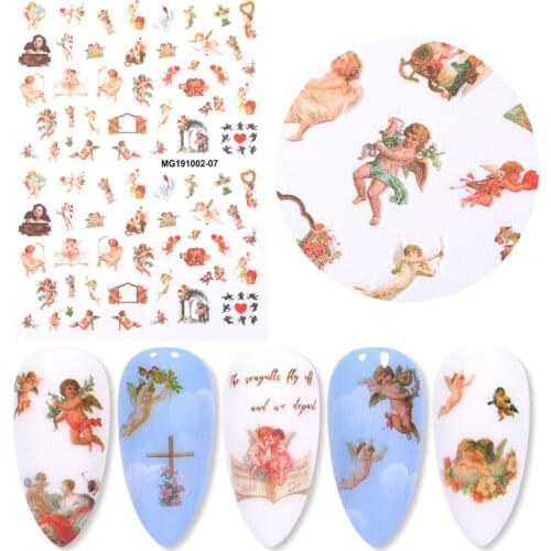Angel Flower Pattern Nail Stickers Cupid Self-Adhesive Transfer Decals Slider 3D DIY Tips Nail Art Decorations Manicure Wrap