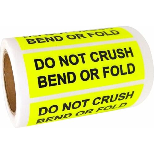 Yellow 1 ×3 inch "DO NOT Crush Bend OR FOLD" Warning Shipping Stickers Self Adhesive Labels 250 for Shipping Warning