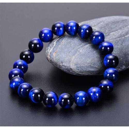 Natural Stone Tiger Eye Beads Elastic Rope Beaded Men Bracelets Jewelry Blue Tiger Eye Bracelet for Women