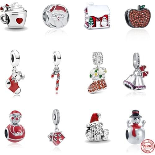 New European Red Christmas Cup Sock House Beads Fit Original Pandora Charms Silver 925 Bracelet DIY Women Jewelry Accessories