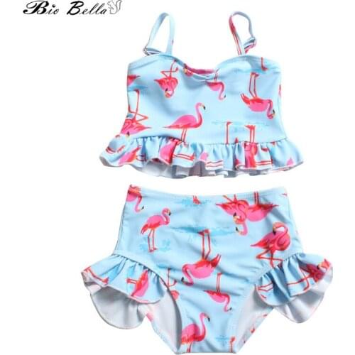 New Two-piece Kids Swimwear Children Girl Swimwear Animals Birds Print Tops+Shorts Girls Swimsuit 1-3Y Bikini Sets