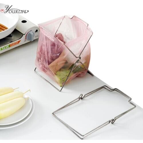 OYOURLIFE Folding Stainless Steel Garbage Bag Holder Desktop Trash Storage Organizers Scouring Pad Drying Rack Kitchen Rack
