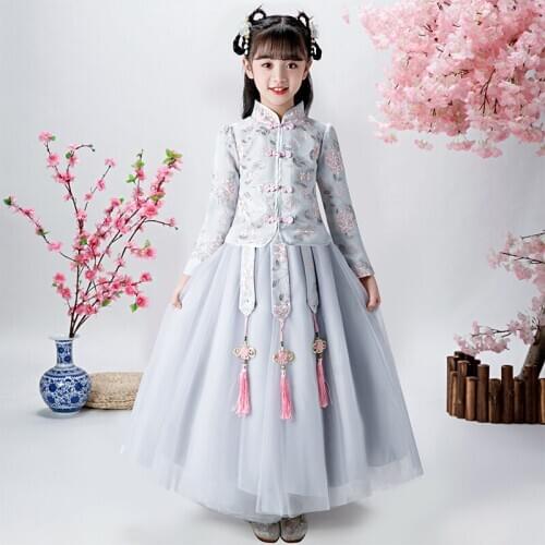 Girls Chinese Style Embroidery Dress For wedding party Evening birthday Plush Warm Dresses the first dress vestidos de fiest