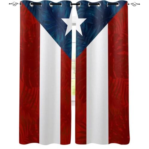 Stripes Pentagram Palm Leaves Puerto Rico Flag Blackout Curtains For Kitchen Bedroom Kids Room Window Curtains for Living Room