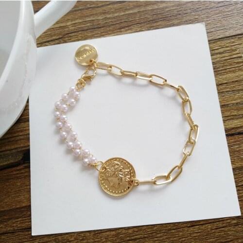 YGU80 Simple and small Design Bracelet creative asymmetric cool head bracelet pearl bracelet