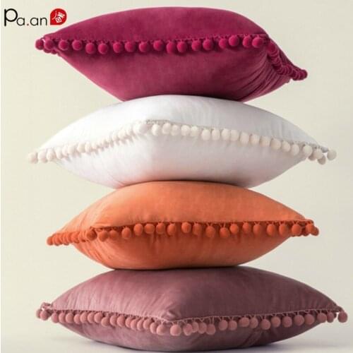 Nordic Rectangular Sofa Ball Pillowcase with Core Velvet Plush Ball Sofa Cushion Home Fabric Couch Pillow Lumbar Home Decor