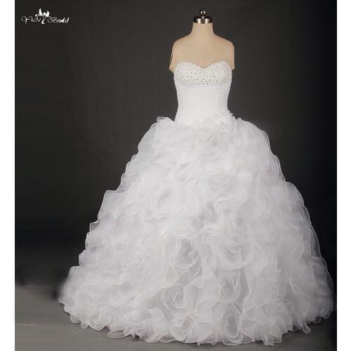 RSW734 Real Dress Hot Sale Sweetheart Bridal Gown Lace up Ruffles Wedding Dress 2015 Beaded Bust Sleeveless Ball Gown