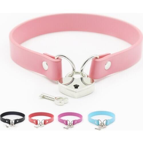 Sexy Slave Erotic Costumes of Leather Bdsm Bondage Necklace Neckband Sex Toys with Metal Heart-shaped Lock for Men Women Flirt