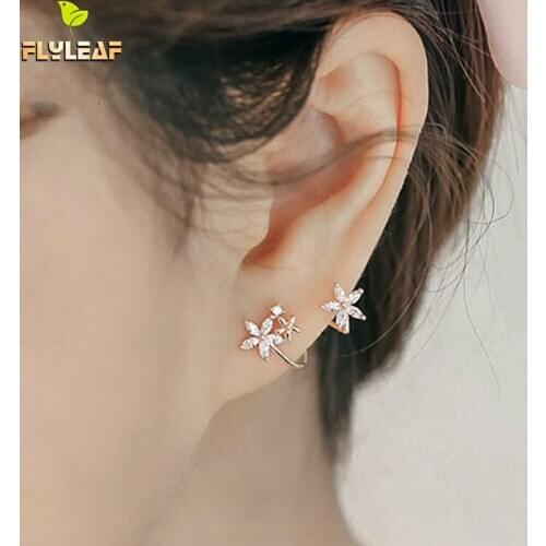 925 Sterling Silver Zircon Flowers Stud Earrings For Women Korean Popular Lady Girl Student Fine Jewelry Flyleaf