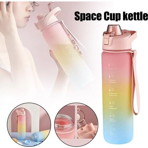 44oz Sports Bottle with Time Marker 1300ml Anti Leak Water Bottle with Flip Top Lid Gradient Color for Outdoor Travel @LS