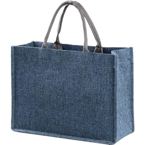 066F Jute Burlap Tote Large Reusable Grocery with Handles Women Shopping Bag Beach Organizer