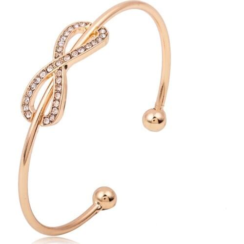 Thin Bangle Band Through Hollow Full Crystal Bow Opening Adjustable Metallic Golden Silver Plated Bracelets & Bangles for Women