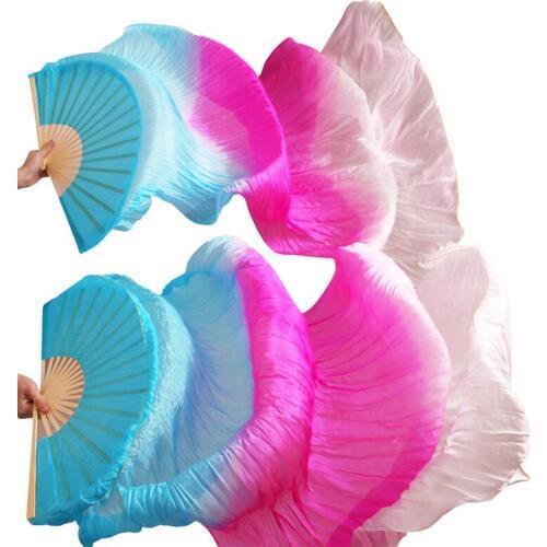 High Quality Chinese Silk Fans Veils 100% Real Silk/Imitation Silk Belly Dance Fan Belly Dance Veil Handmade Dyed Silk Dance Fan